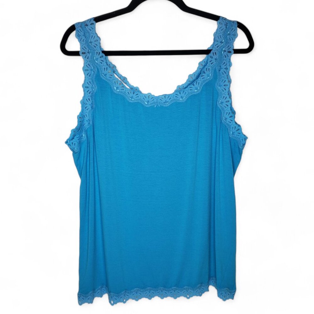 Norm Thompson Cami Tank Top Women's Scalloped‎ Lace Edge Teal Frill Light 1X